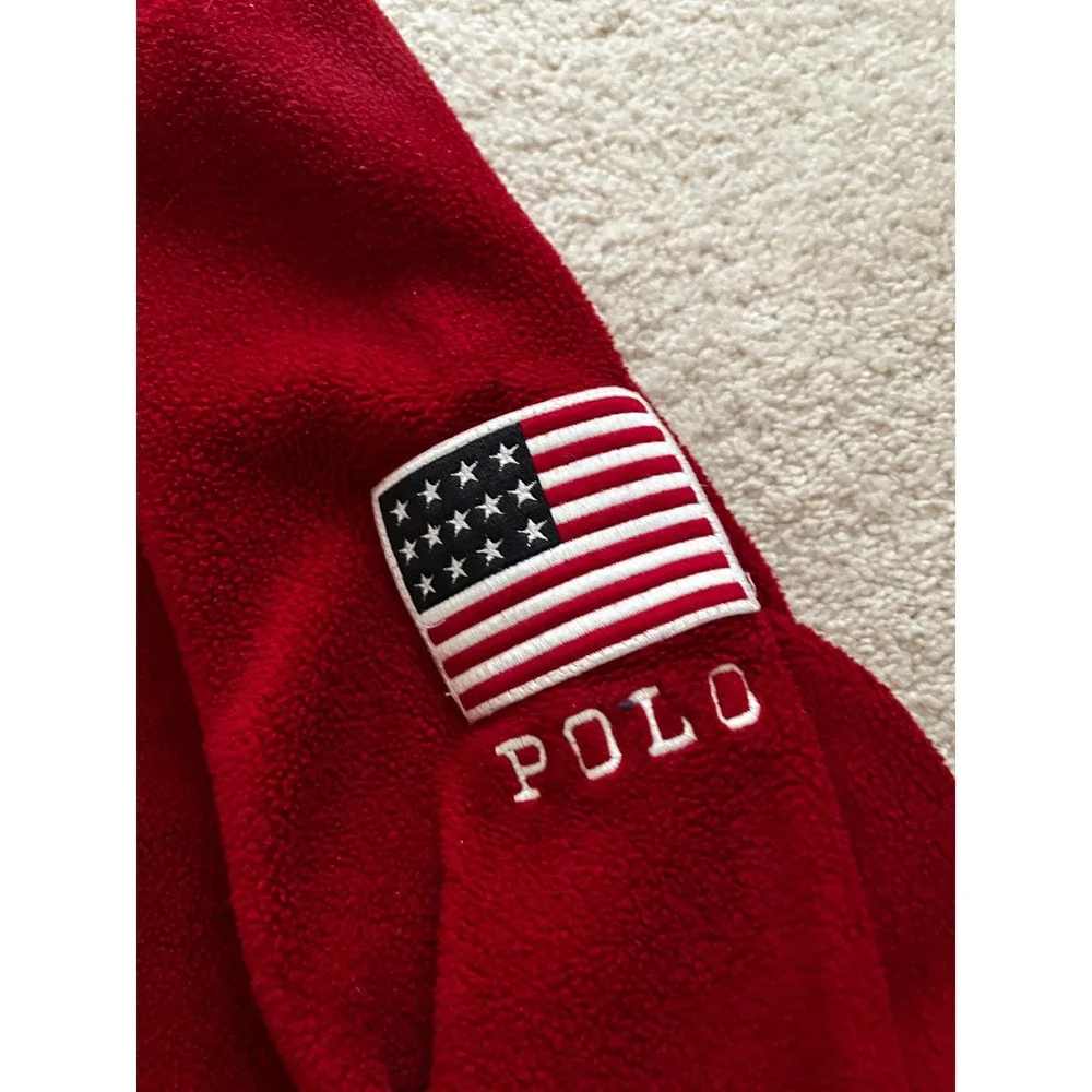 Vintage Polo Sport Ralph Lauren USA Fleece Hoodie Red Flag 80's 90's XL